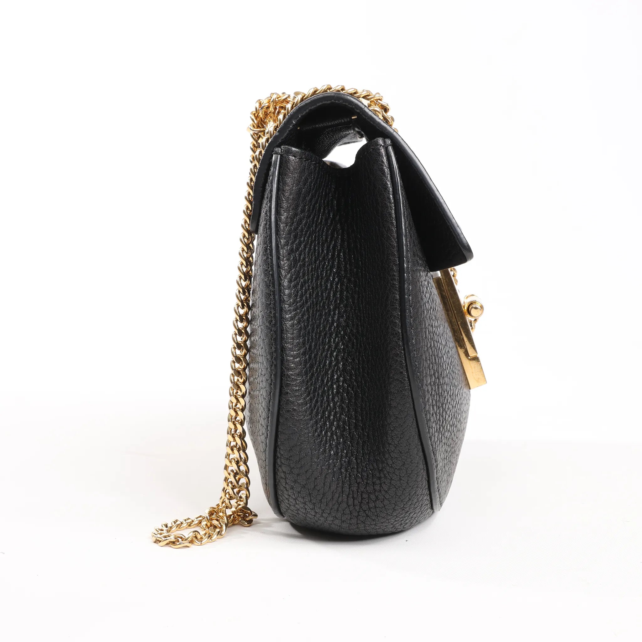 Chloe Drew Leather Chain Crossbody Bag in Black