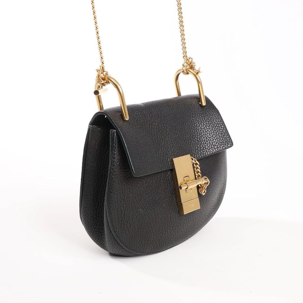 Chloe Drew Leather Chain Crossbody Bag in Black