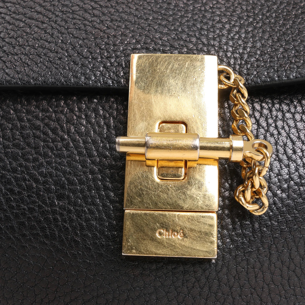 Chloe Drew Leather Chain Crossbody Bag in Black