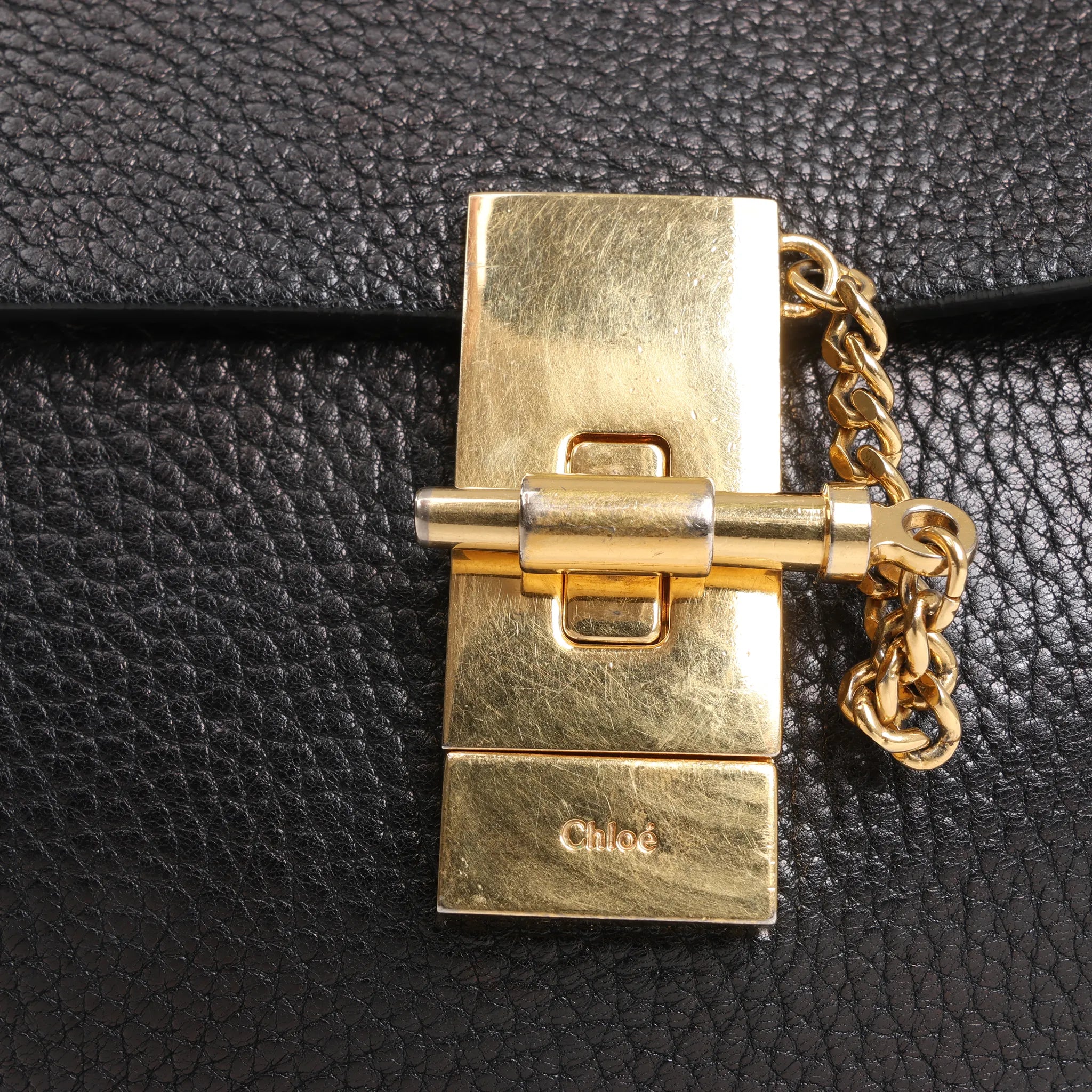 Chloe Drew Leather Chain Crossbody Bag in Black