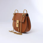 Chloe Drew Leather Chain Crossbody Bag in Brown