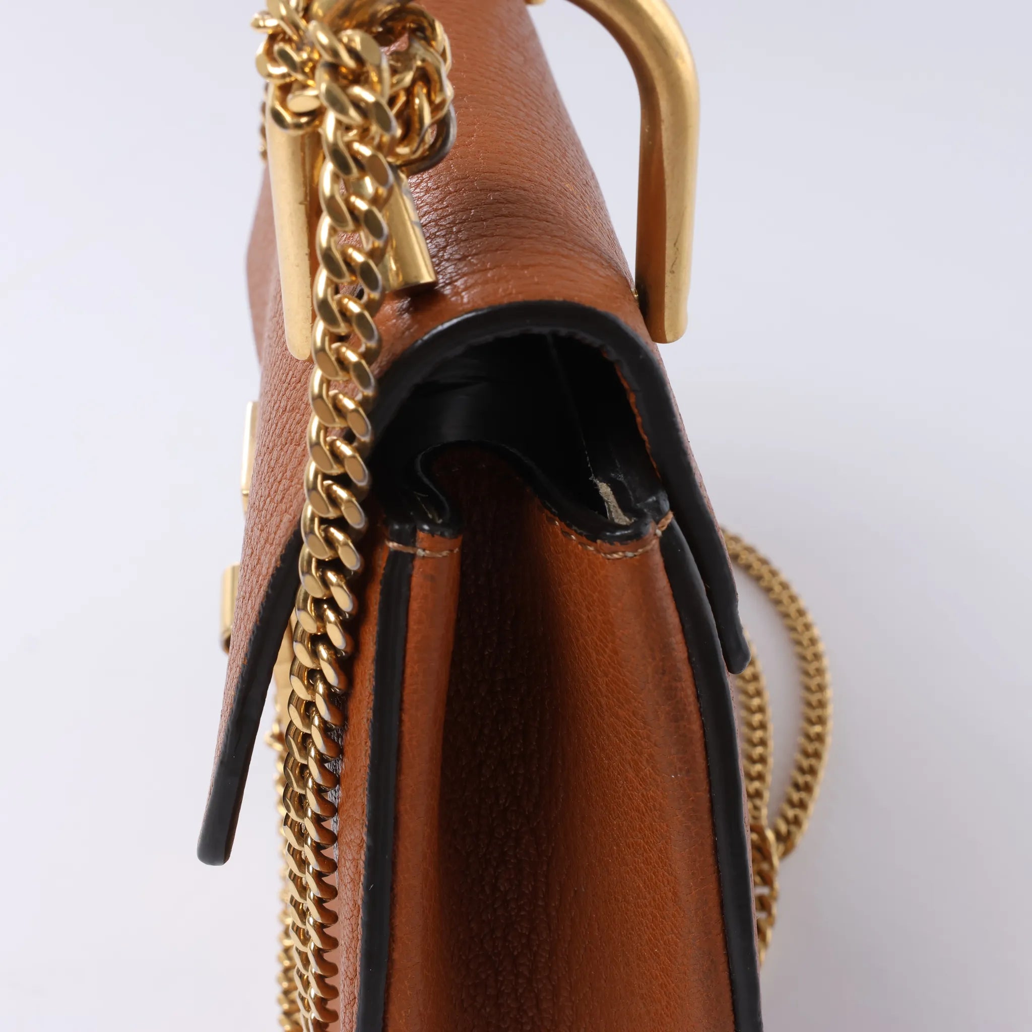 Chloe Drew Leather Chain Crossbody Bag in Brown