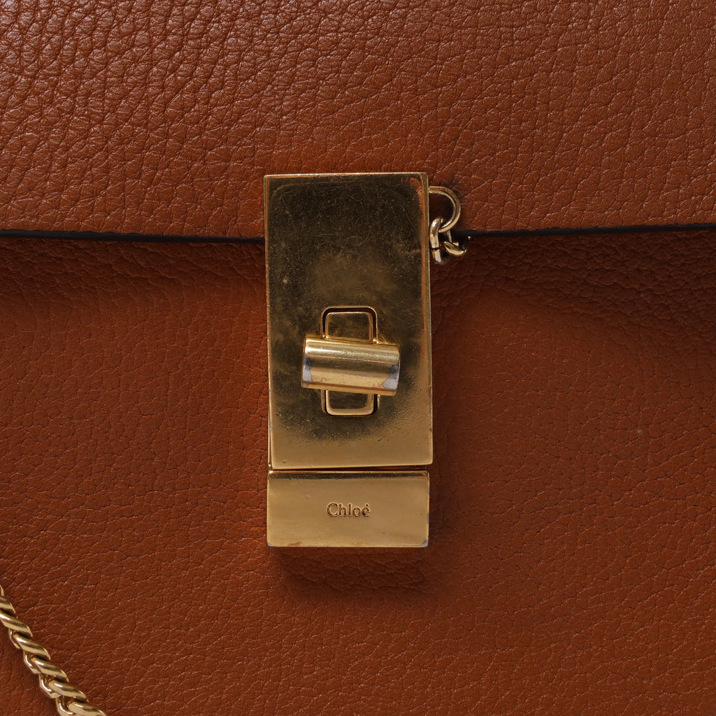 Chloe Drew Leather Chain Crossbody Bag in Brown