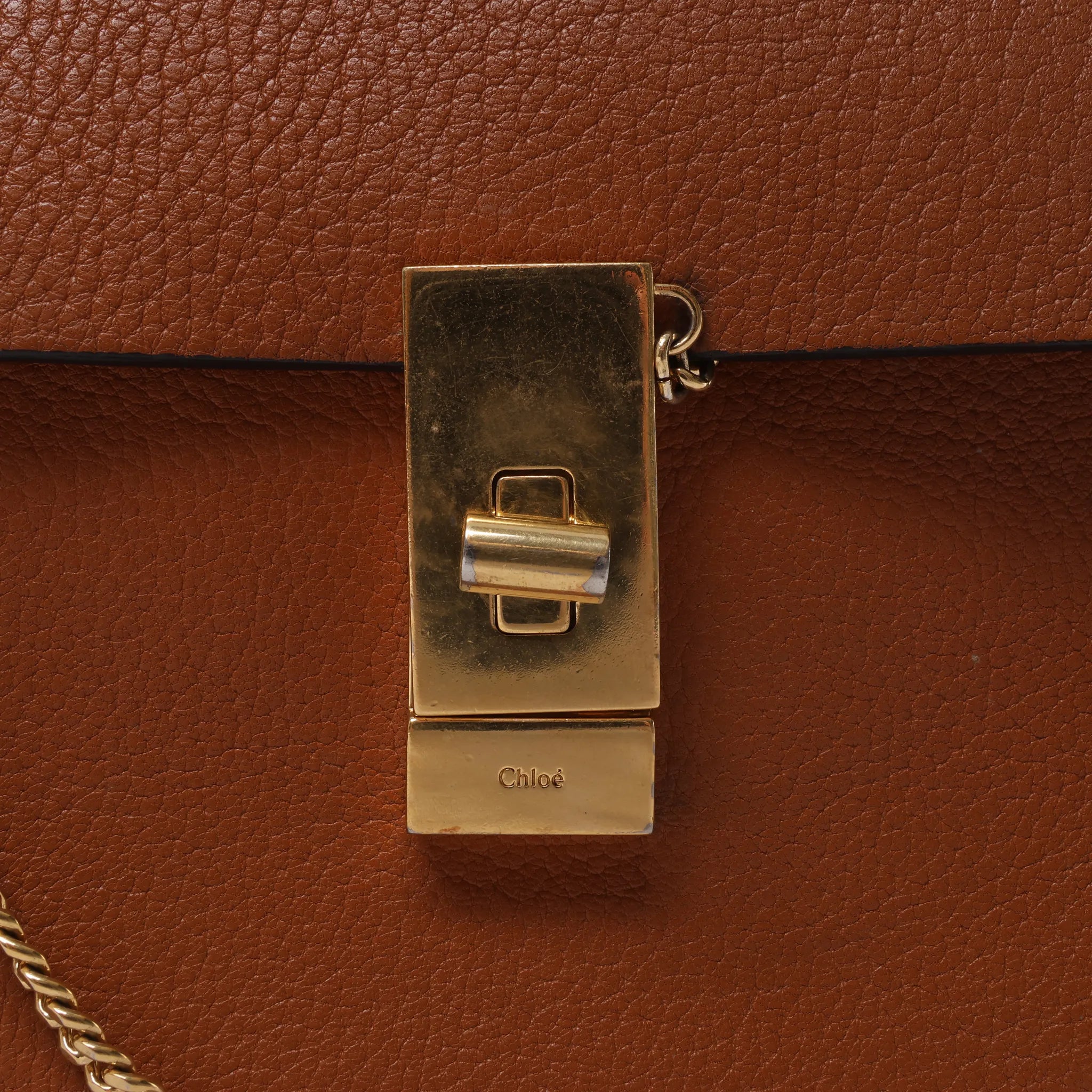 Chloe Drew Leather Chain Crossbody Bag in Brown