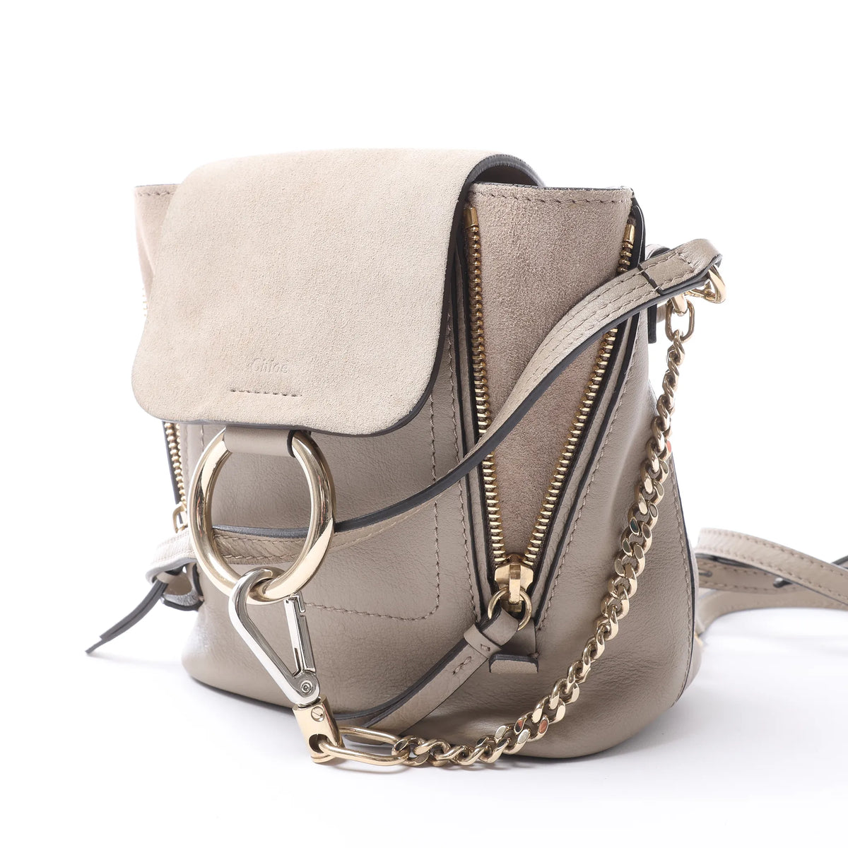 Chloe Faye Leather x Suede Backpack in Beige