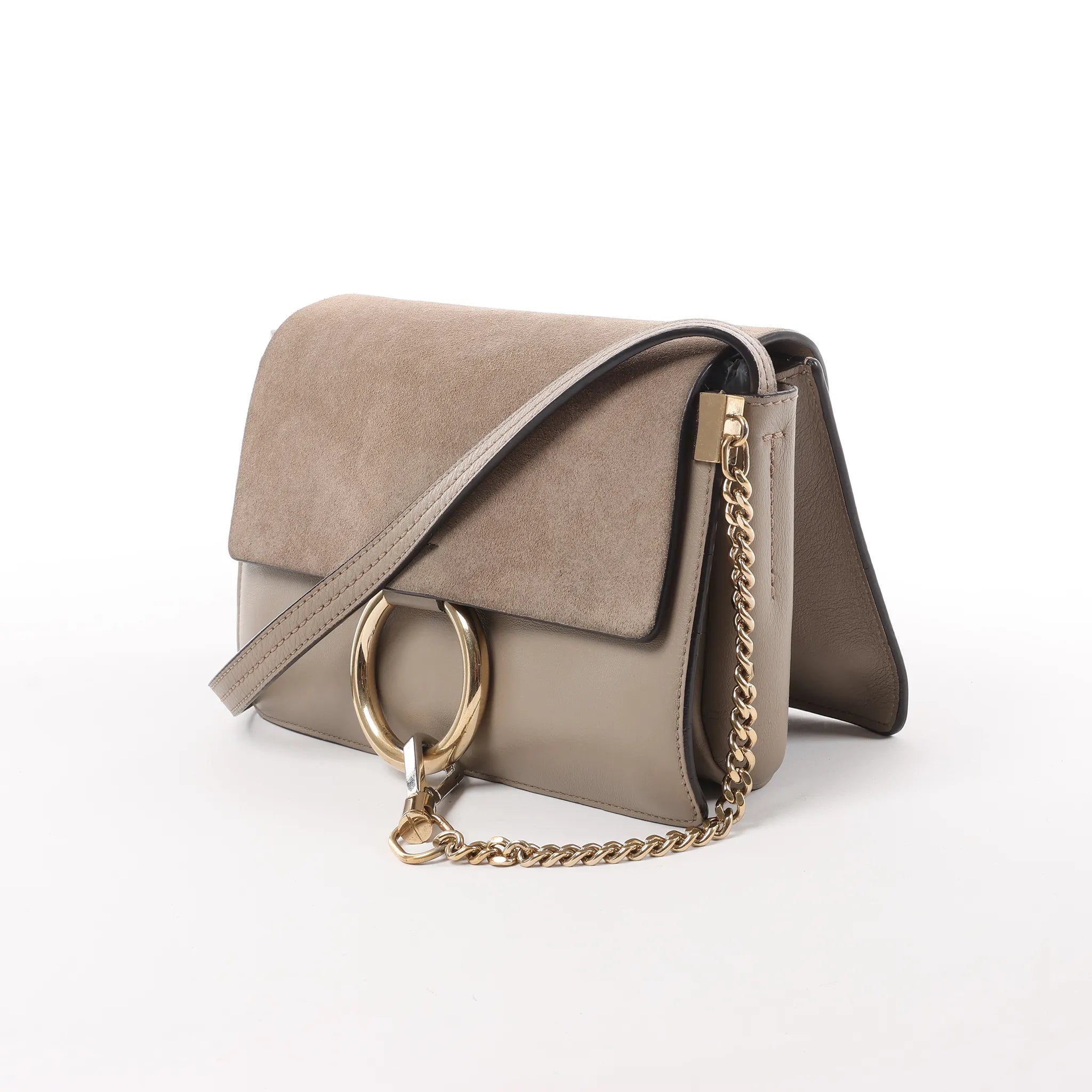 Chloe Faye Suede x Leather Crossbody bag in Beige