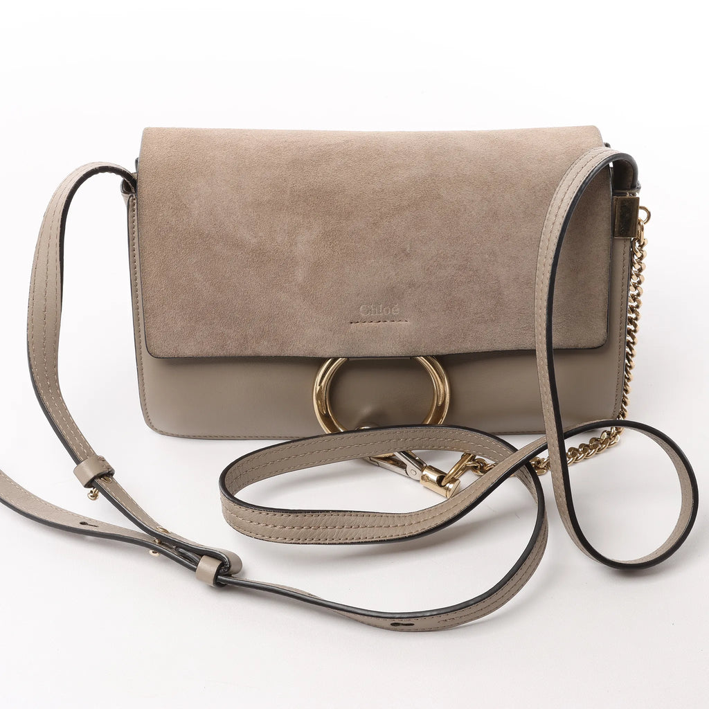 Chloe Faye Suede x Leather Crossbody bag in Beige