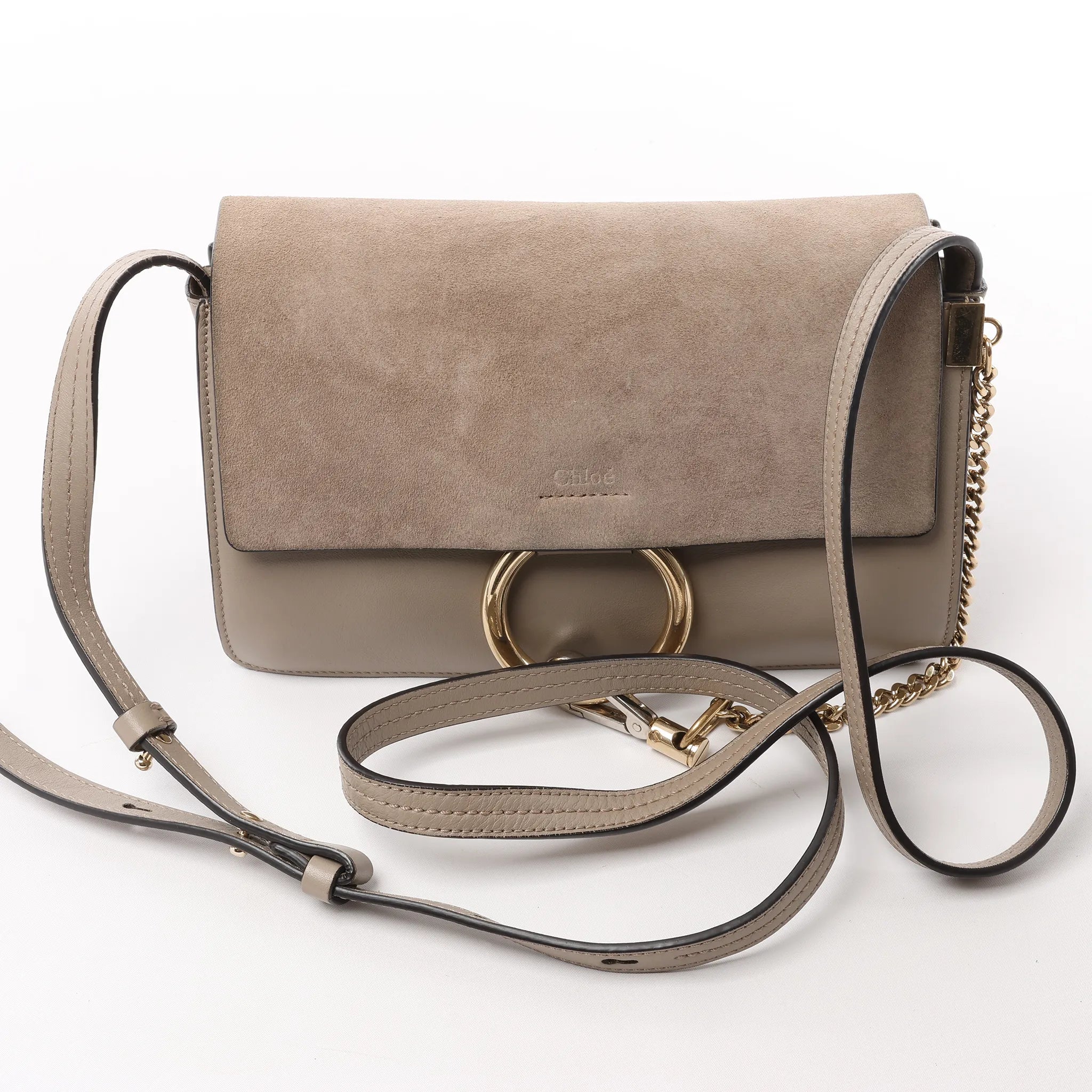 Chloe Faye Suede x Leather Crossbody bag in Beige