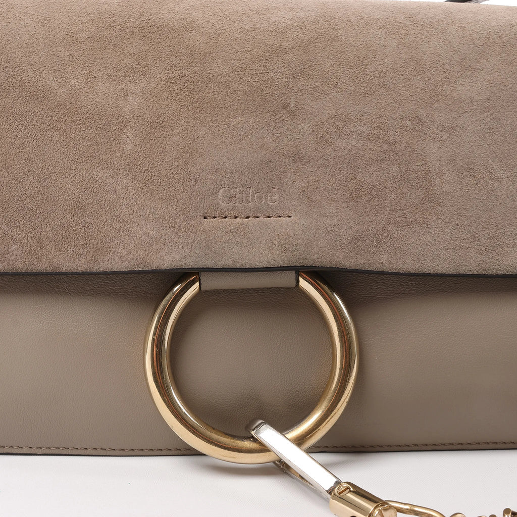 Chloe Faye Suede x Leather Crossbody bag in Beige