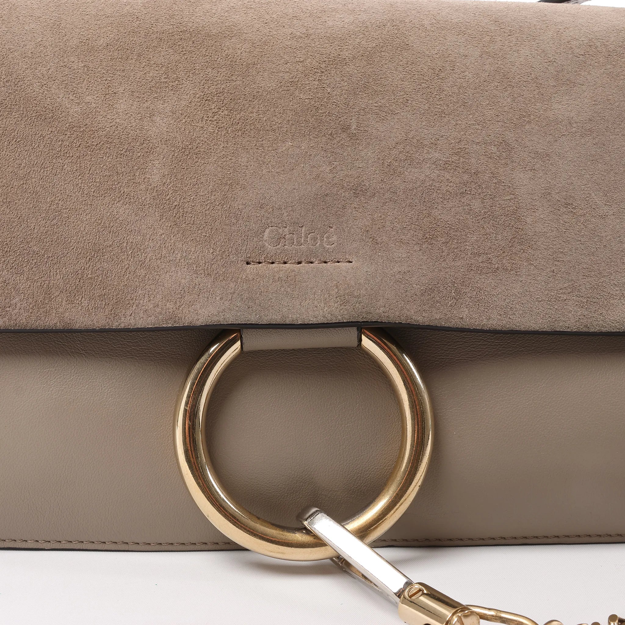 Chloe Faye Suede x Leather Crossbody bag in Beige