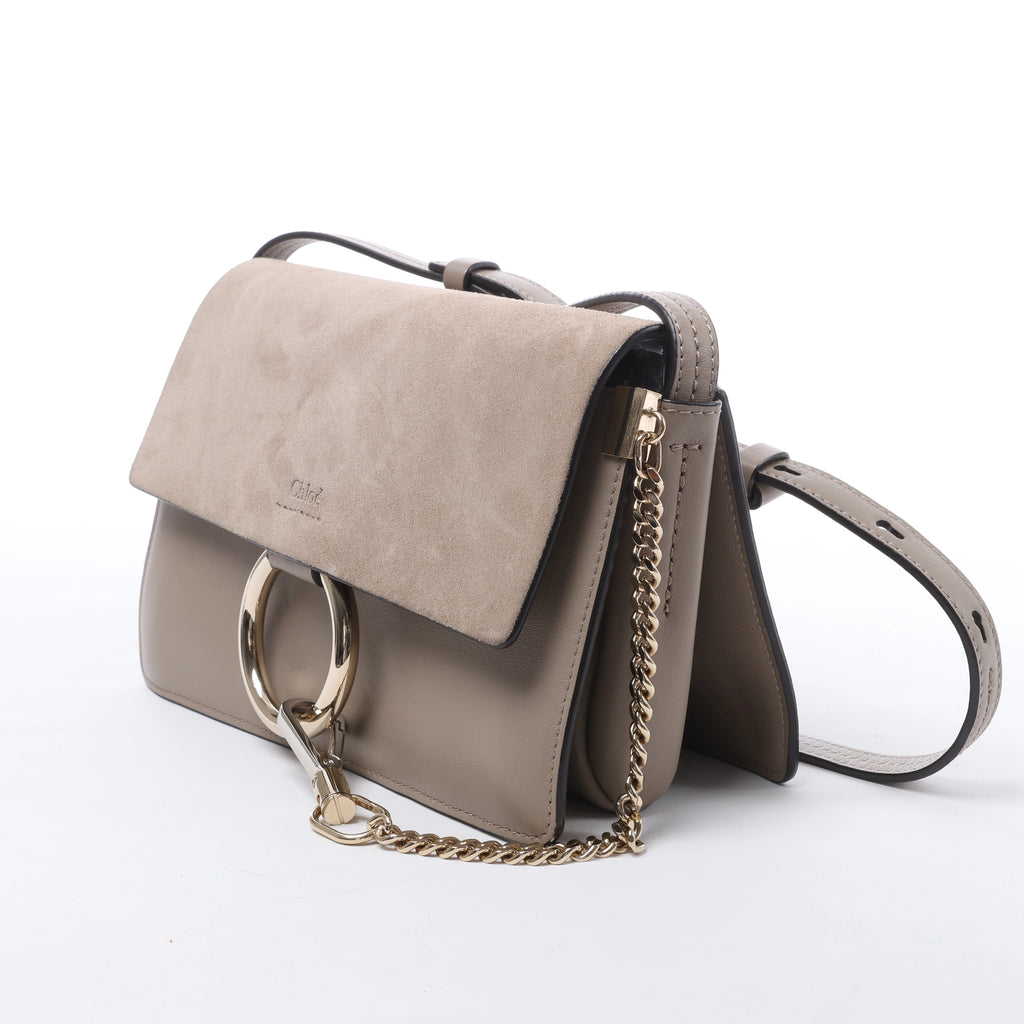 Chloe Faye Suede & Leather Crossbody Bag in Beige