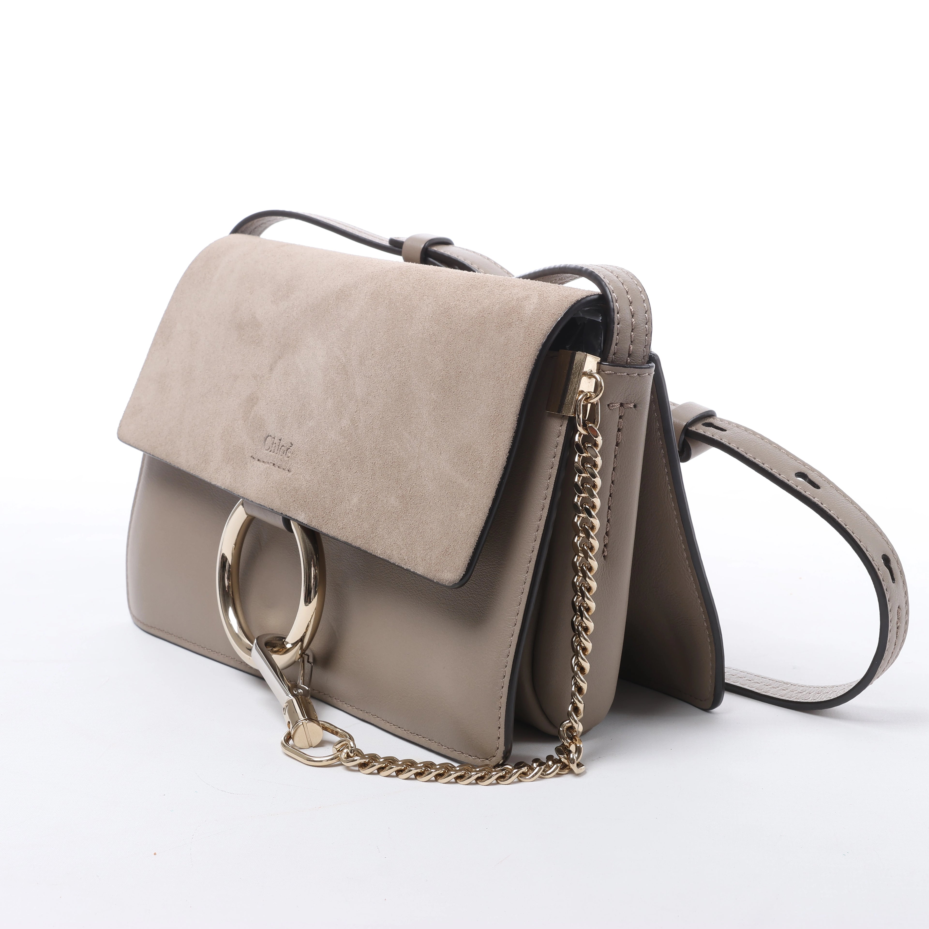 Chloe Faye Suede & Leather Crossbody Bag in Beige