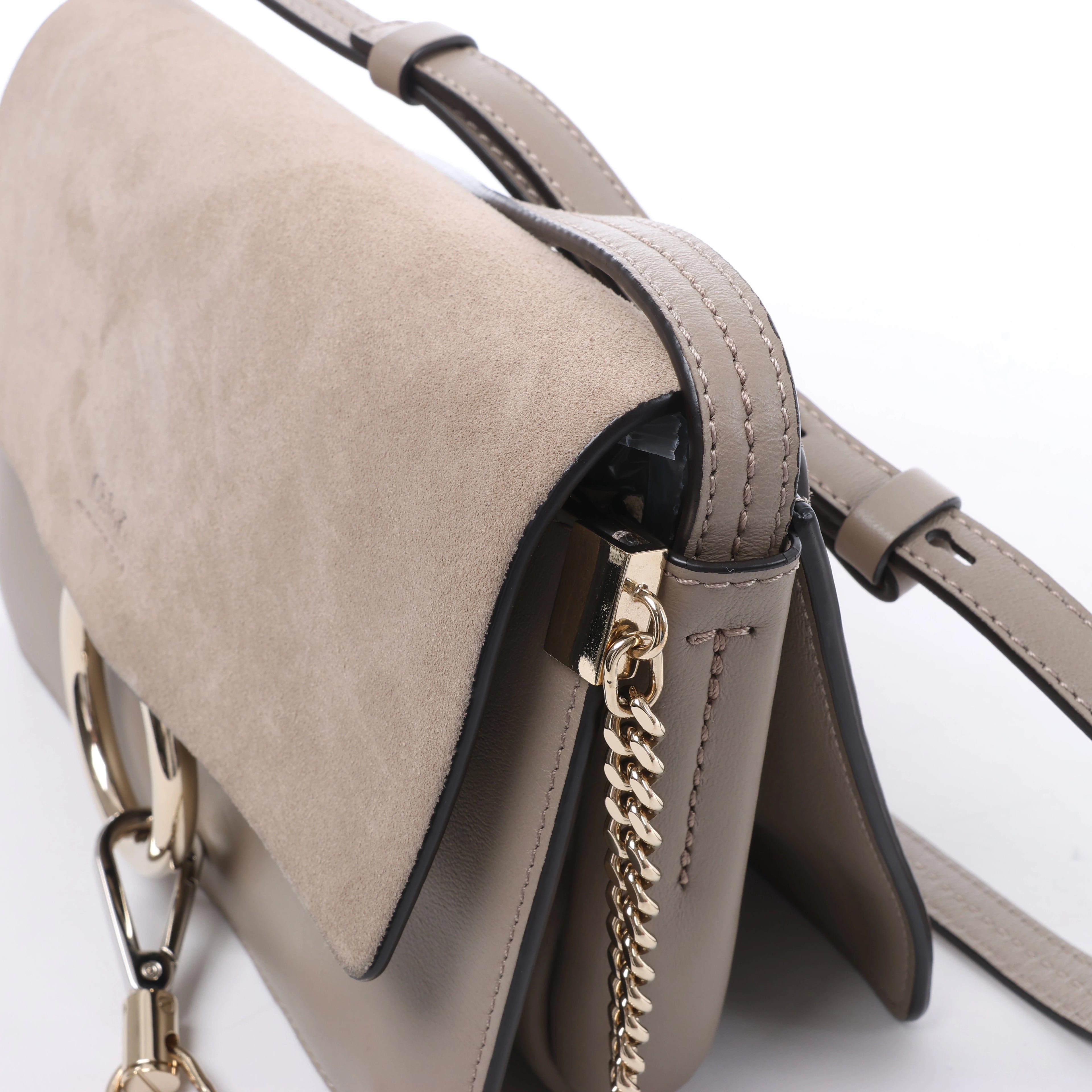 Chloe Faye Suede & Leather Crossbody Bag in Beige
