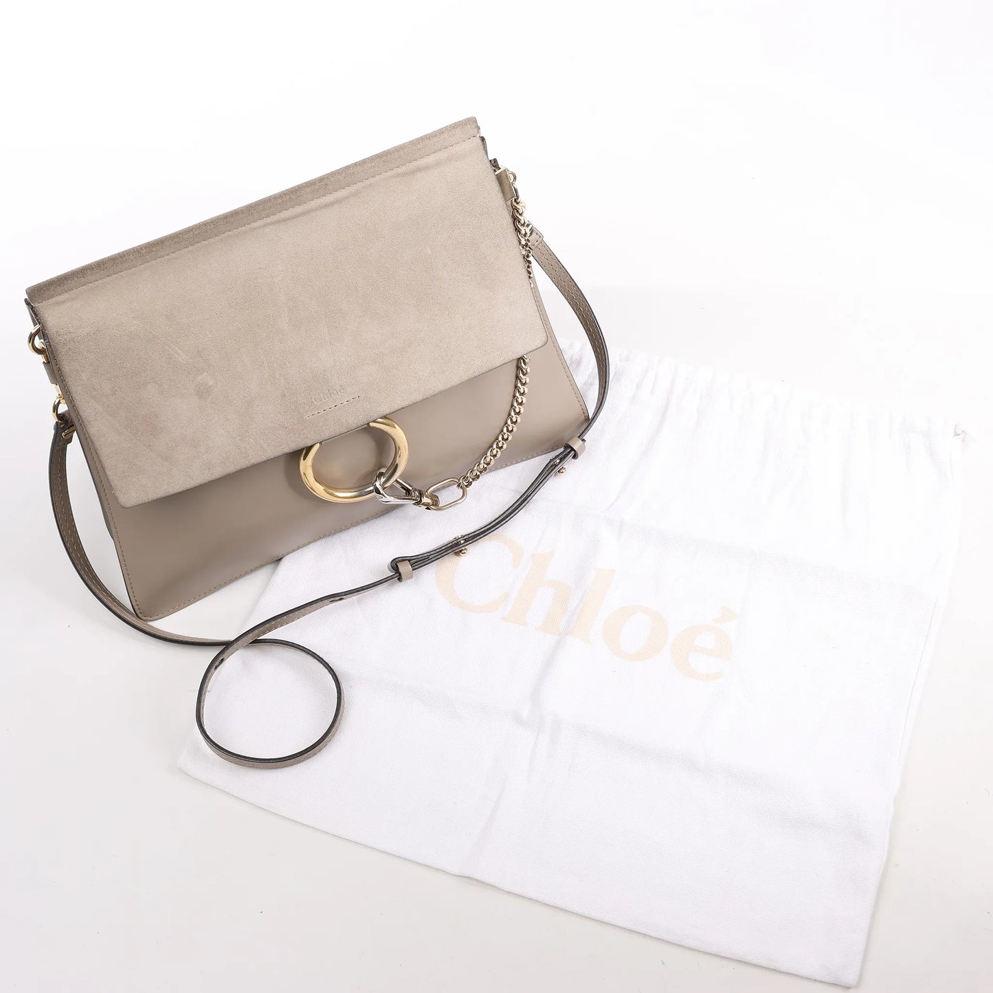 Chloe Faye Suede x Leather Shoulder bag in Greige