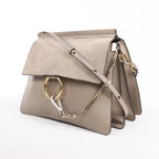Chloe Faye Suede x Leather Shoulder bag in Greige