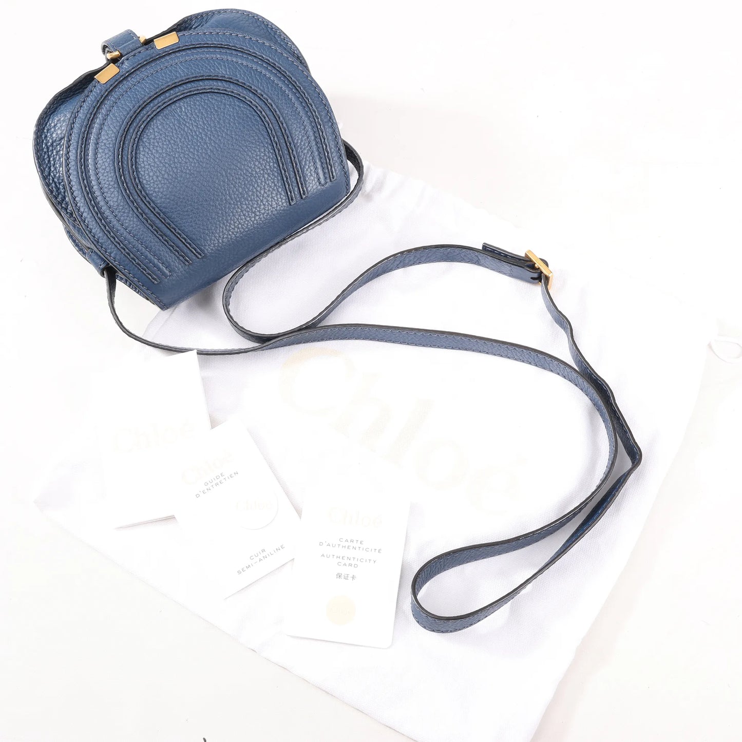 Chloe Marcie Mini Leather Crossbody Bag in Navy Blue