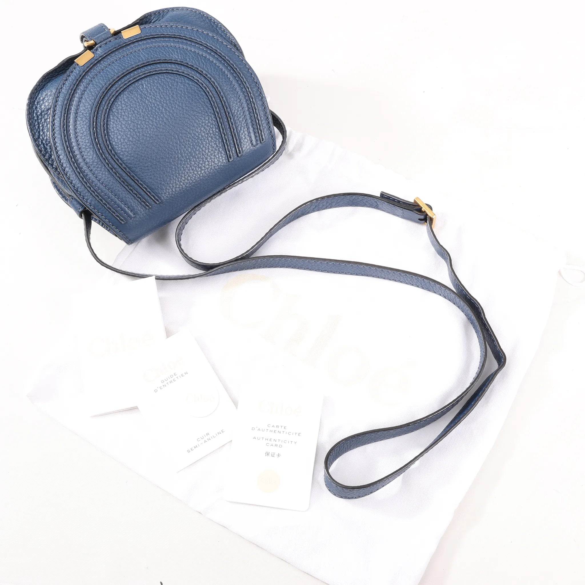 Chloe Marcie Mini Leather Crossbody Bag in Navy Blue