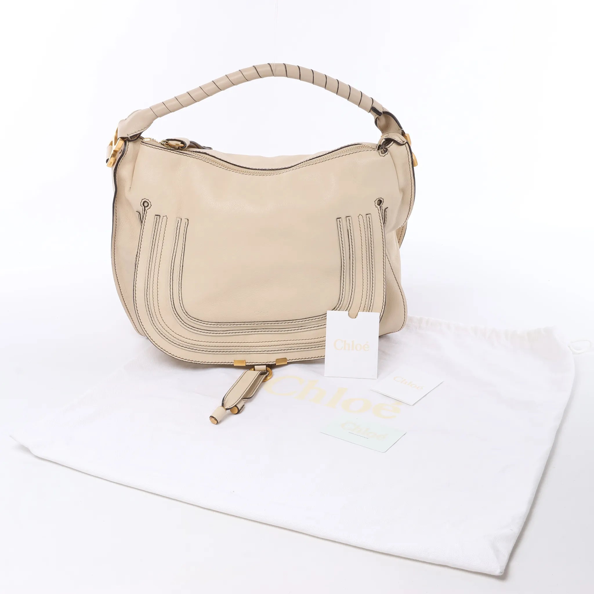 Chloe Marcie Leather Hobo Handbag in Beige