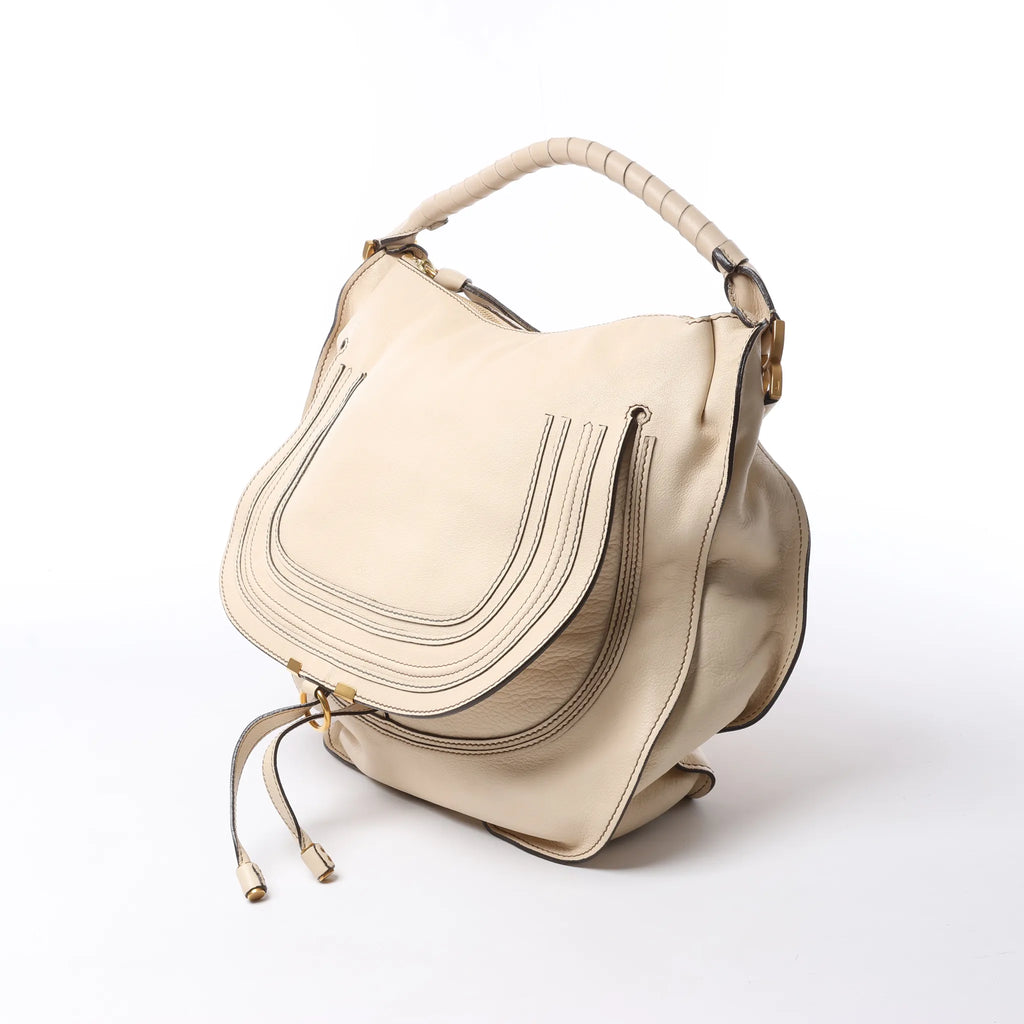 Chloe Marcie Leather Hobo Handbag in Beige