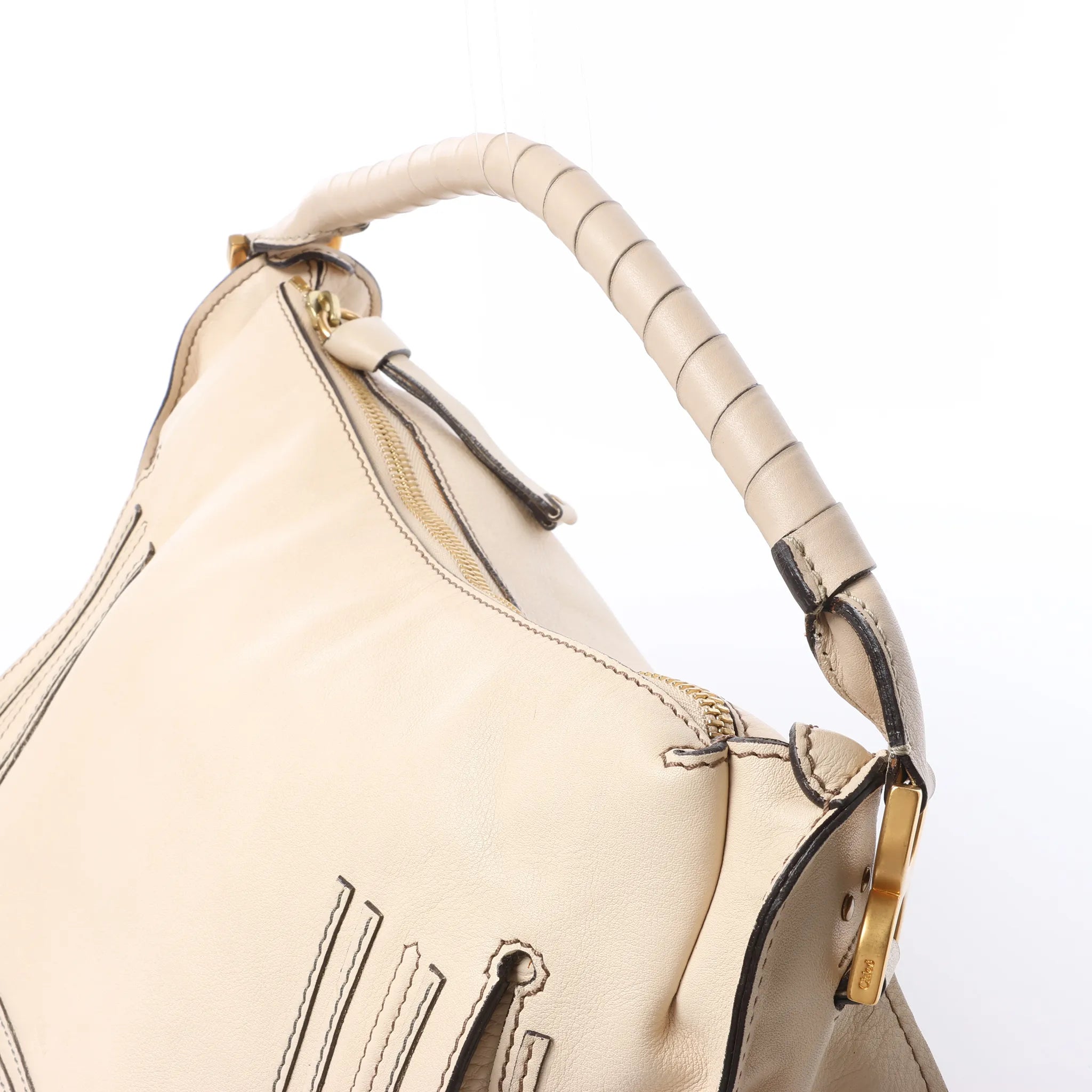 Chloe Marcie Leather Hobo Handbag in Beige