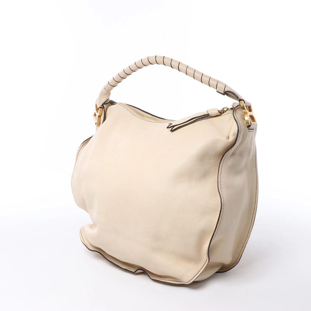 Chloe Marcie Leather Hobo Handbag in Beige