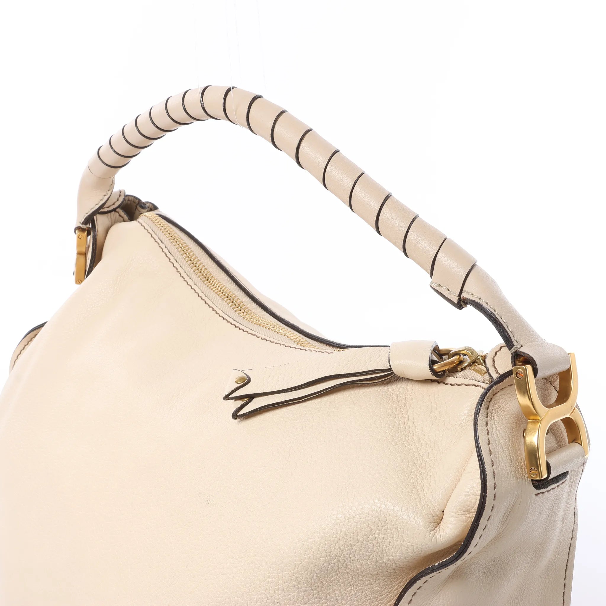 Chloe Marcie Leather Hobo Handbag in Beige
