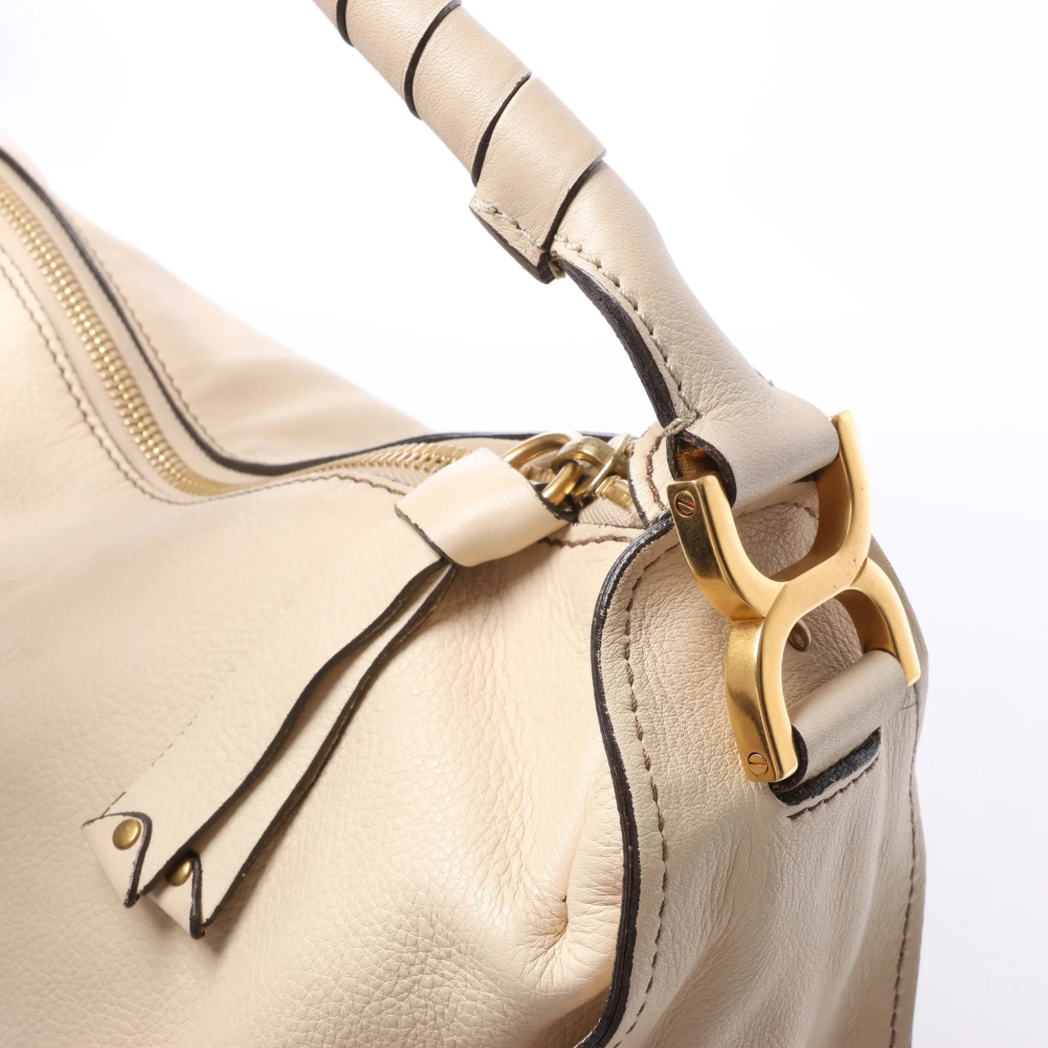 Chloe Marcie Leather Hobo Handbag in Beige