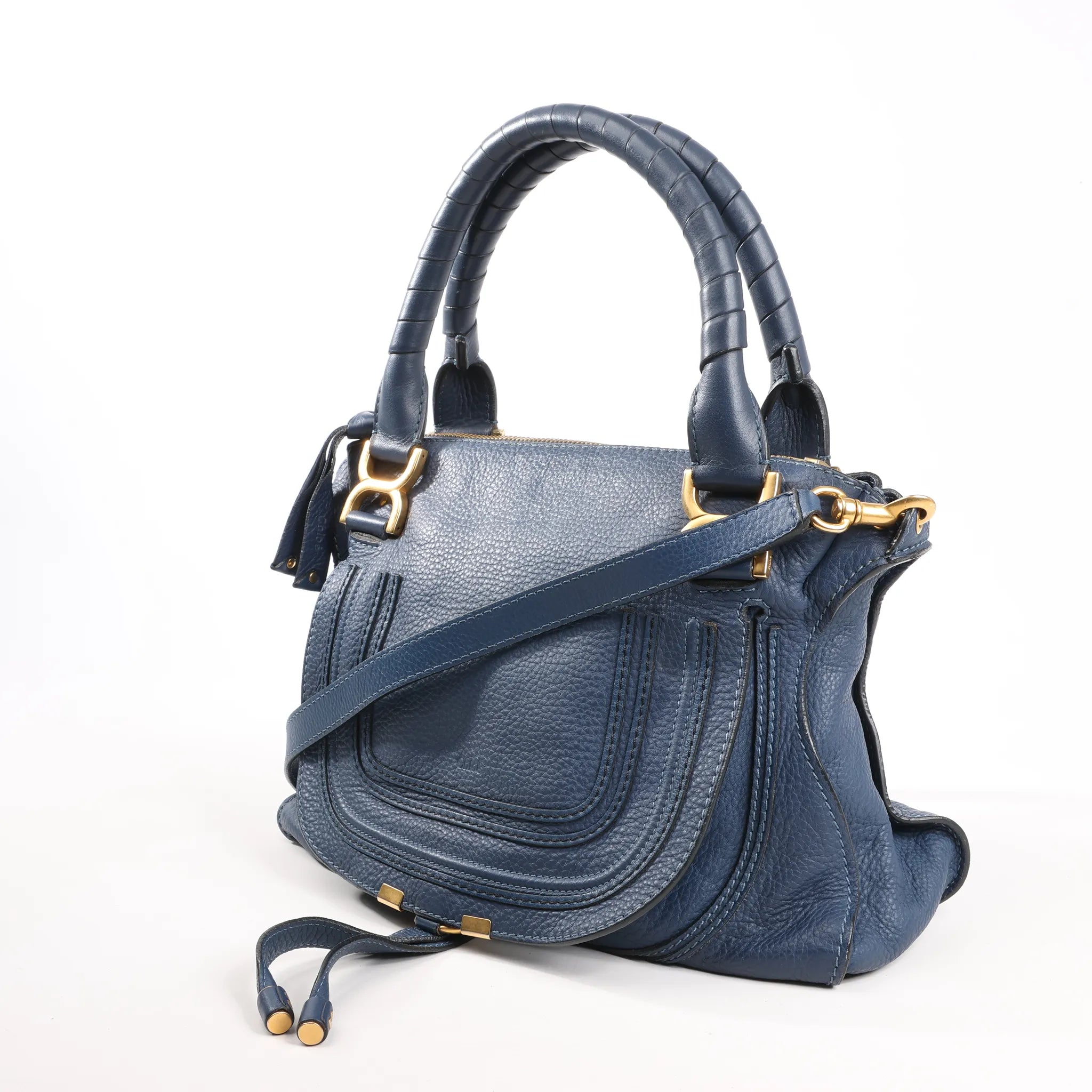 Chloe Marcie Leather Medium 2Way Handbag in Navy Blue