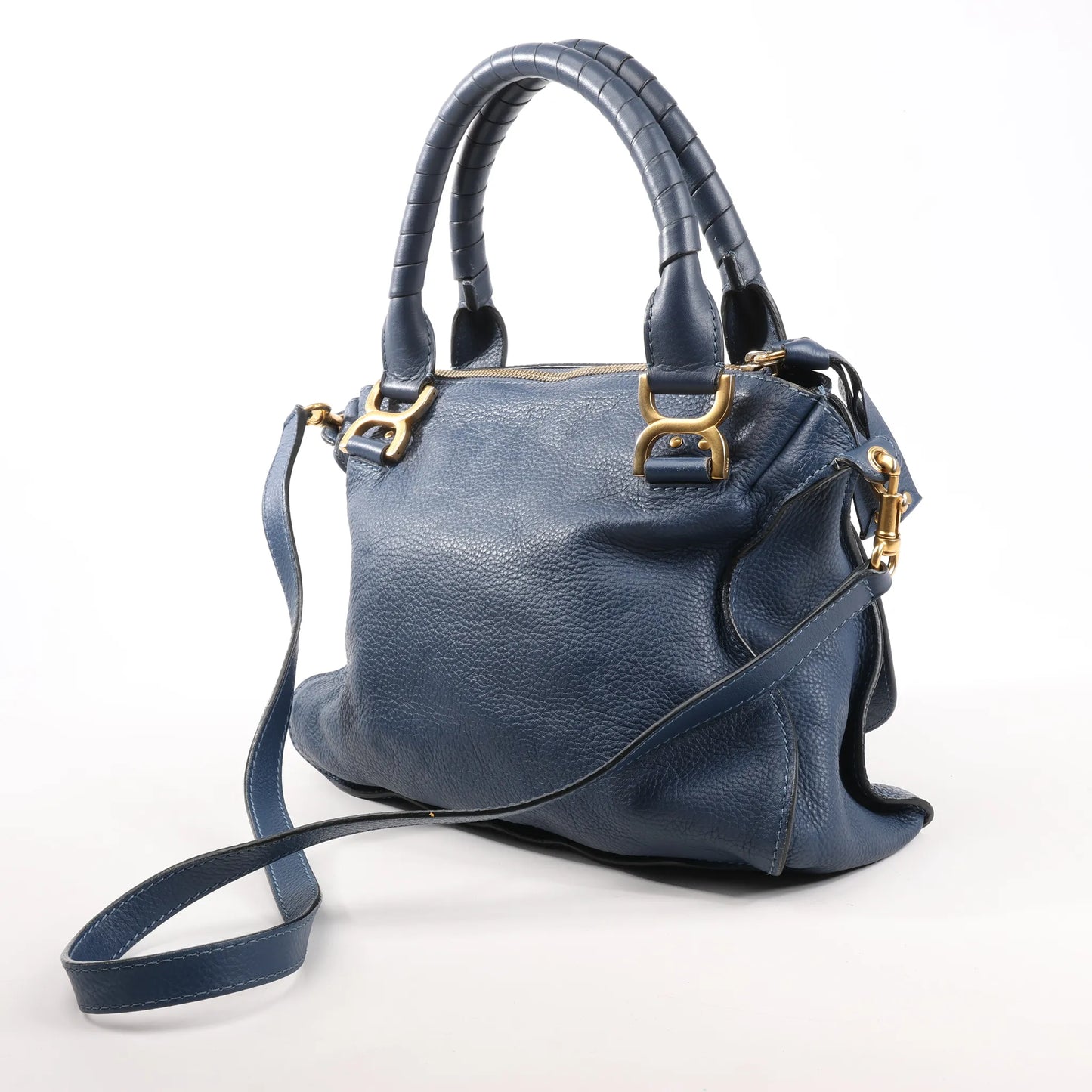 Chloe Marcie Leather Medium 2Way Handbag in Navy Blue