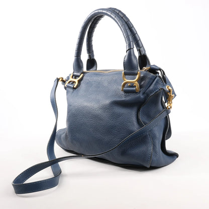 Chloe Marcie Leather Medium 2Way Handbag in Navy Blue