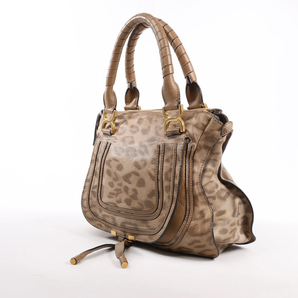 Chloe Marcie Medium Leather Leopard Pattern Handbag in Brown, Limited Edition