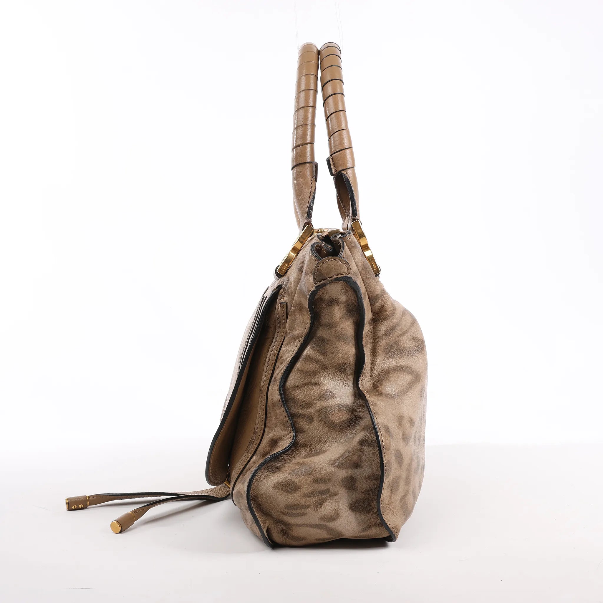 Chloe Marcie Medium Leather Leopard Pattern Handbag in Brown, Limited Edition