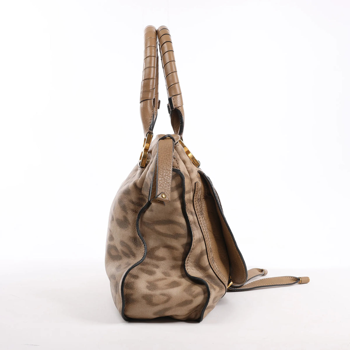 Chloe Marcie Medium Leather Leopard Pattern Handbag in Brown, Limited Edition