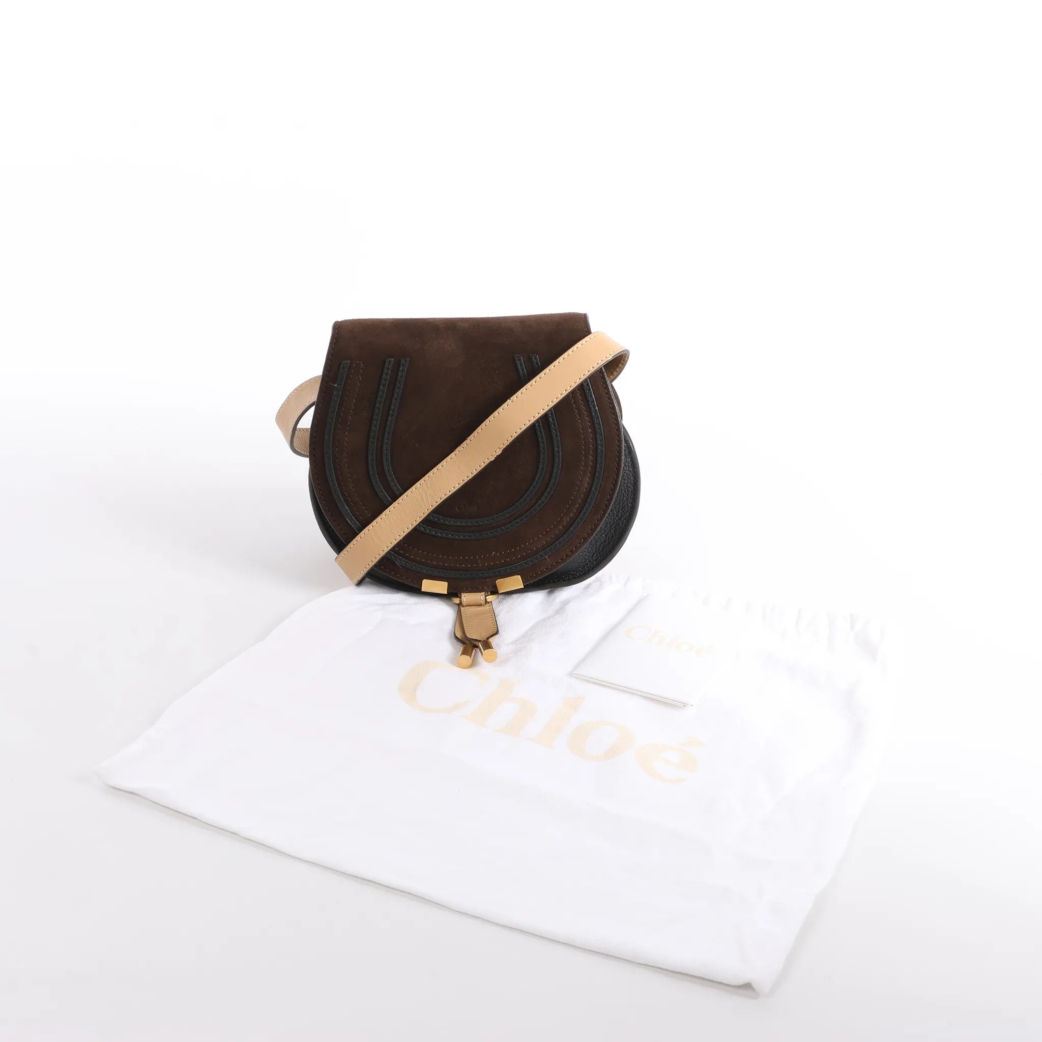 Chloe Marcie Mini Suede x Leather Crossbody Bag in Brown