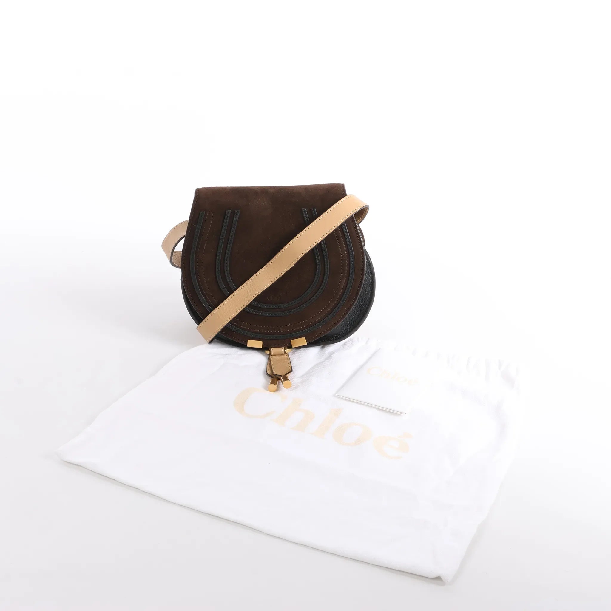 Chloe Marcie Mini Suede x Leather Crossbody Bag in Brown