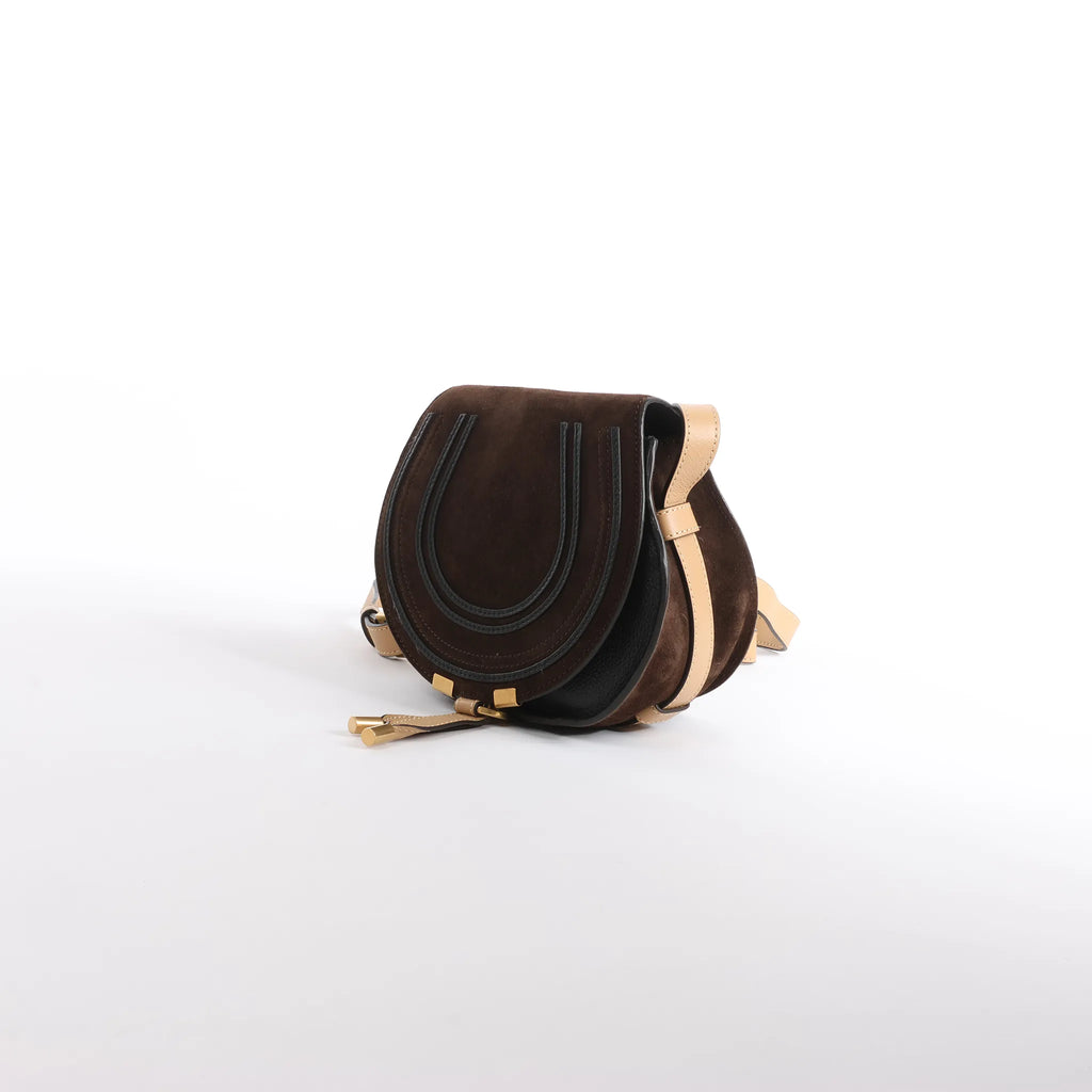 Chloe Marcie Mini Suede x Leather Crossbody Bag in Brown