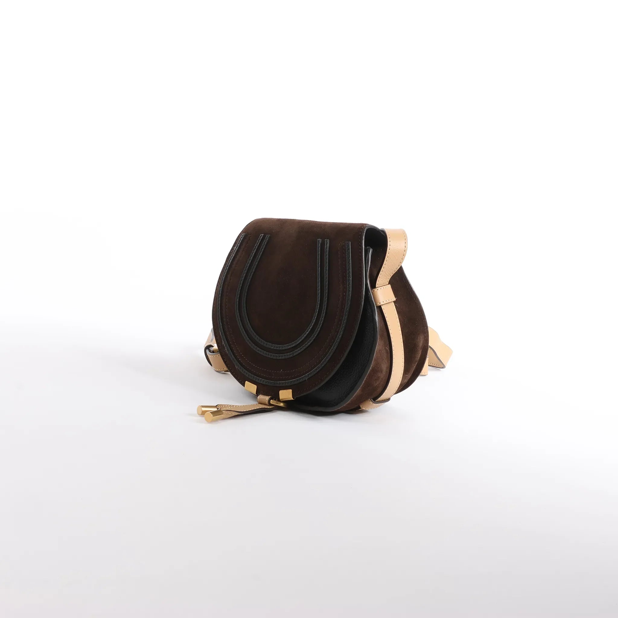 Chloe Marcie Mini Suede x Leather Crossbody Bag in Brown