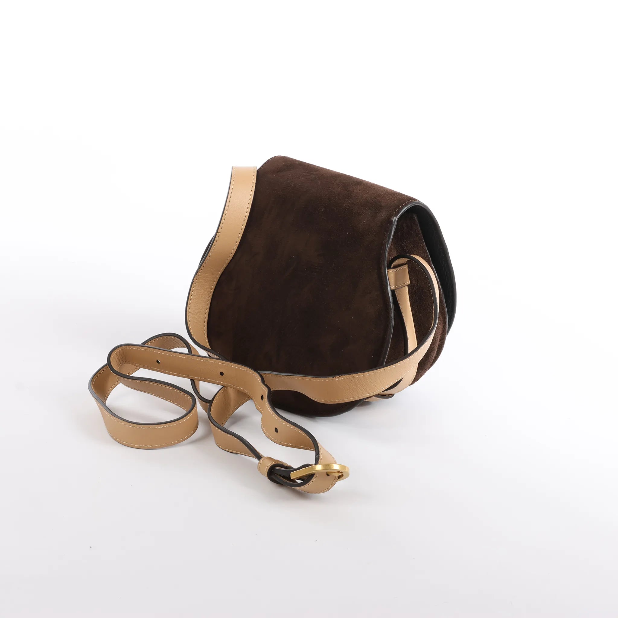 Chloe Marcie Mini Suede x Leather Crossbody Bag in Brown