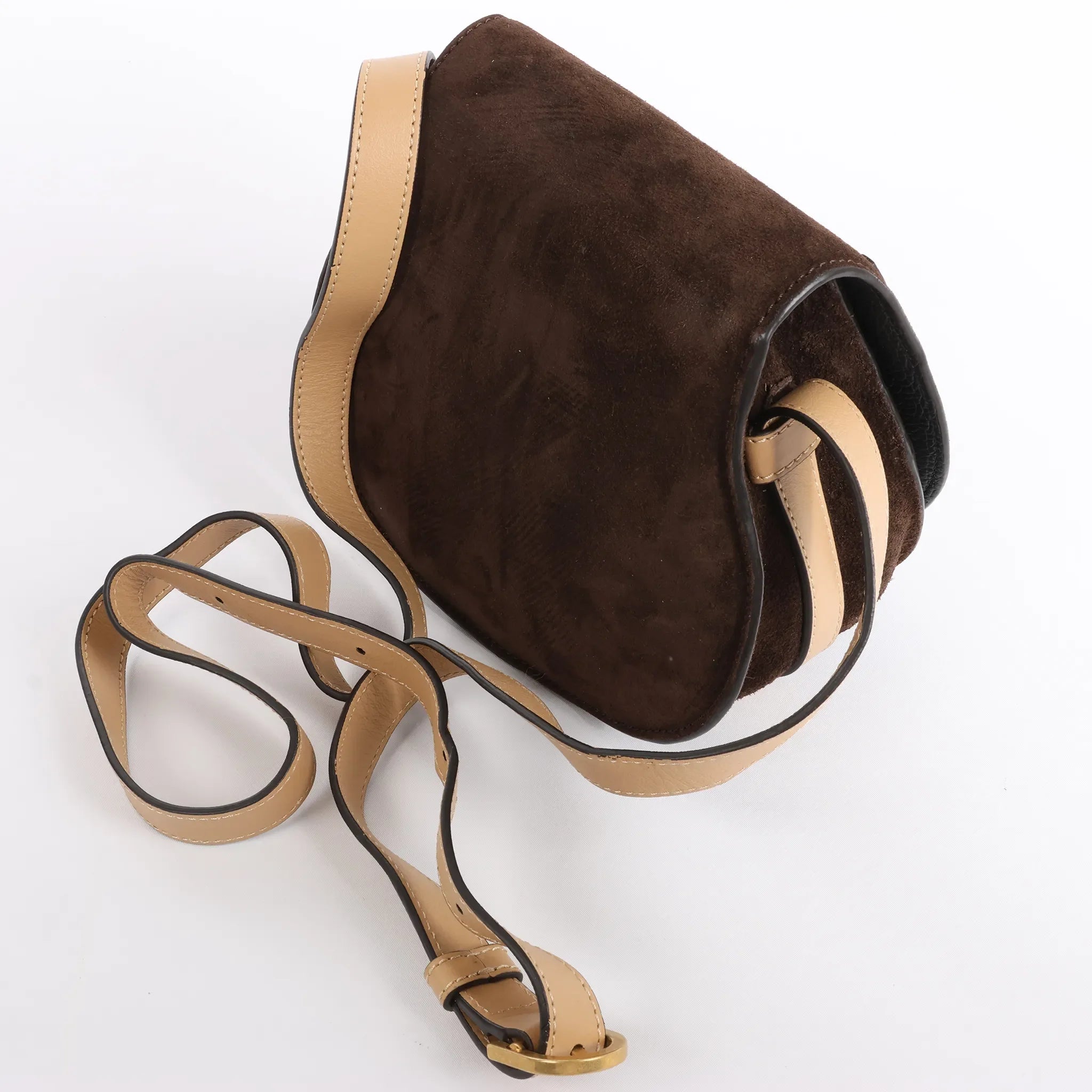 Chloe Marcie Mini Suede x Leather Crossbody Bag in Brown
