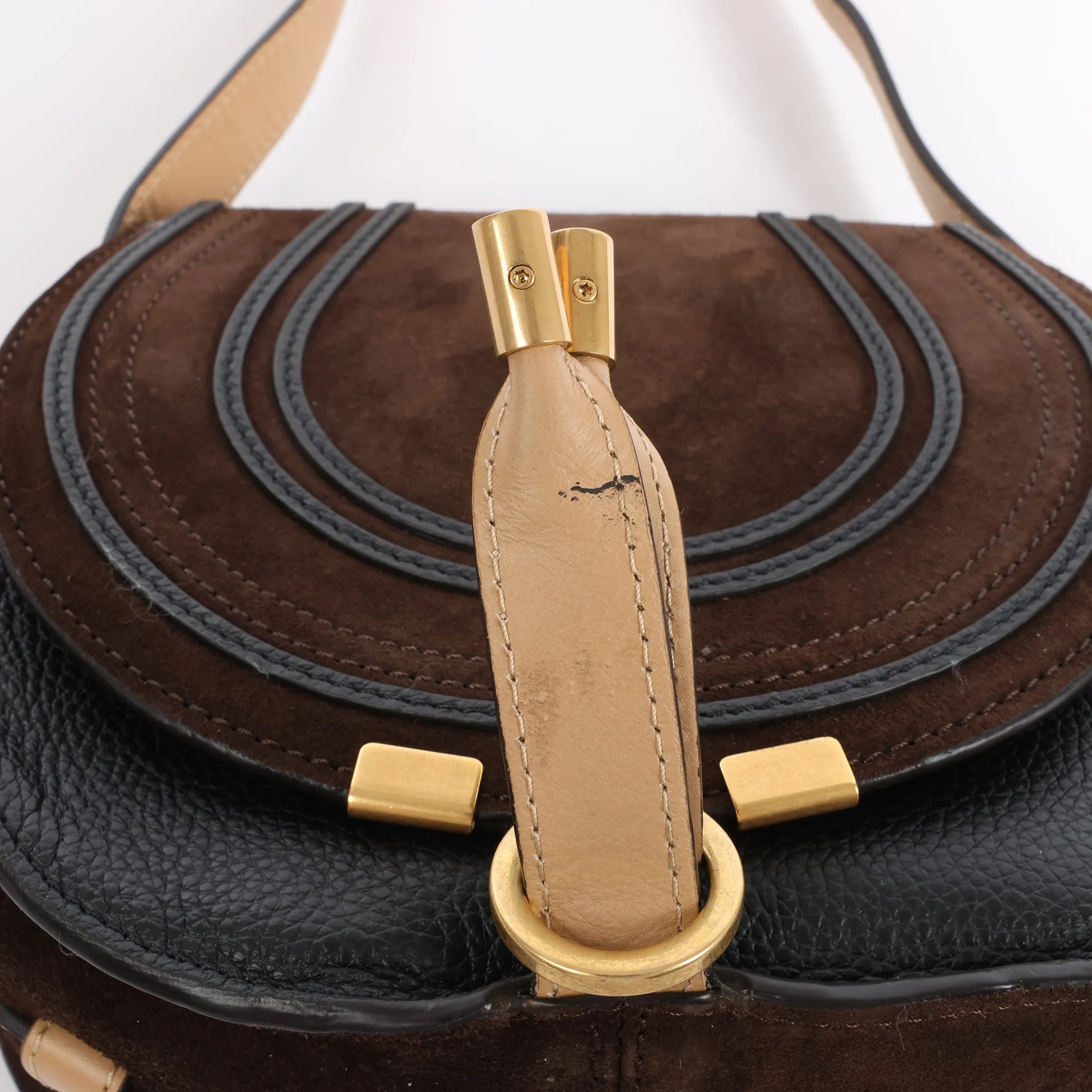 Chloe Marcie Mini Suede x Leather Crossbody Bag in Brown