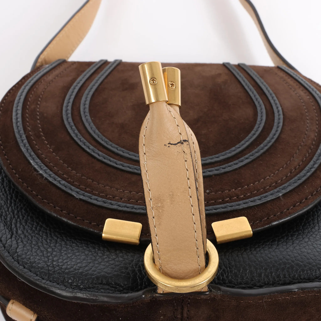 Chloe Marcie Mini Suede x Leather Crossbody Bag in Brown
