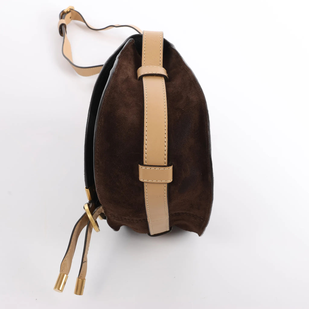 Chloe Marcie Mini Suede x Leather Crossbody Bag in Brown