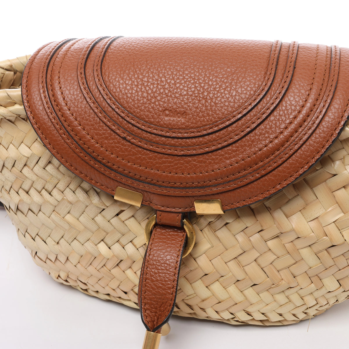 Chloe Marcie Small Raffia x Leather Crossbody Bag in Beige × Brown