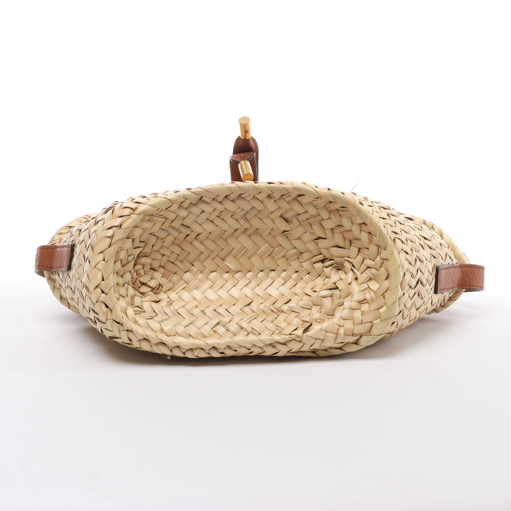 Chloe Marcie Small Raffia x Leather Crossbody Bag in Beige × Brown