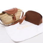 Chloe Marcie Small Raffia x Leather Crossbody Bag in Beige × Brown