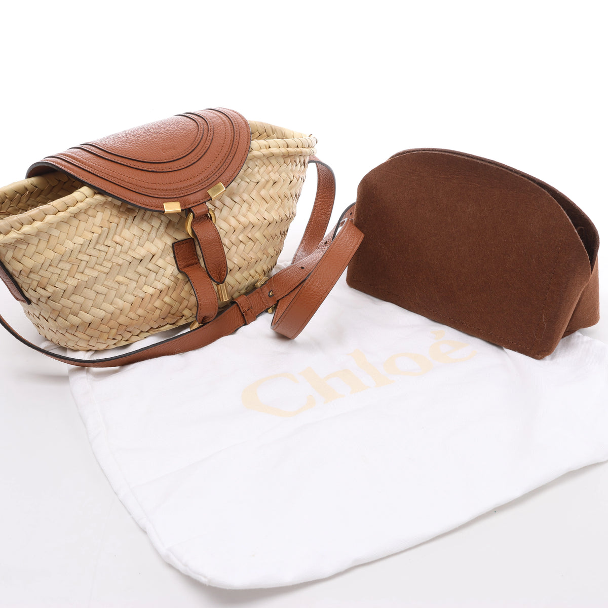 Chloe Marcie Small Raffia x Leather Crossbody Bag in Beige × Brown