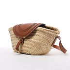 Chloe Marcie Small Raffia x Leather Crossbody Bag in Beige × Brown