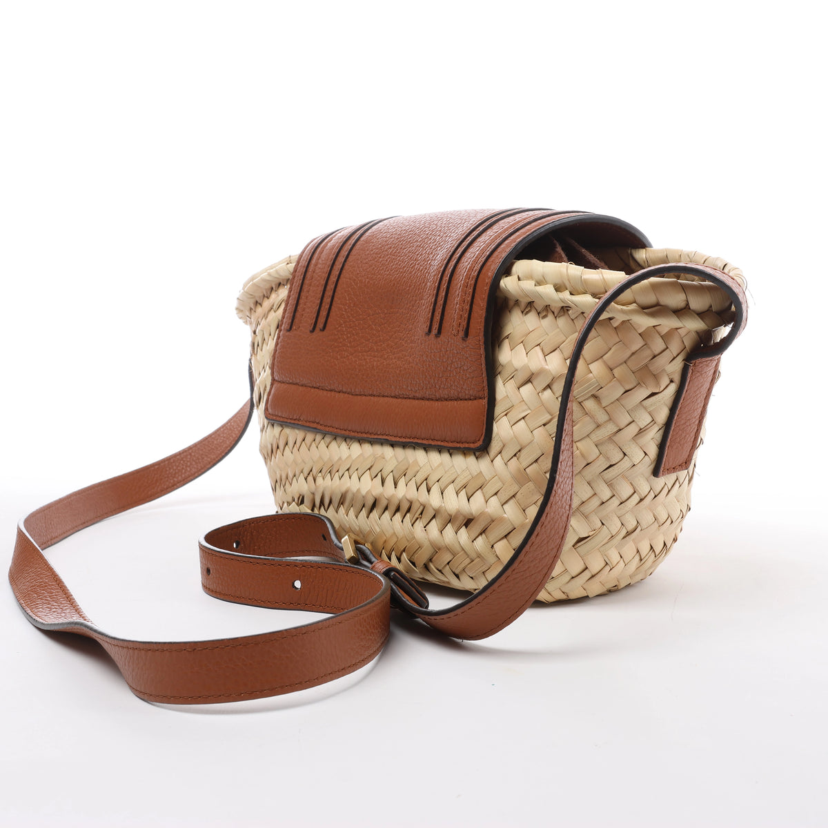Chloe Marcie Small Raffia x Leather Crossbody Bag in Beige × Brown