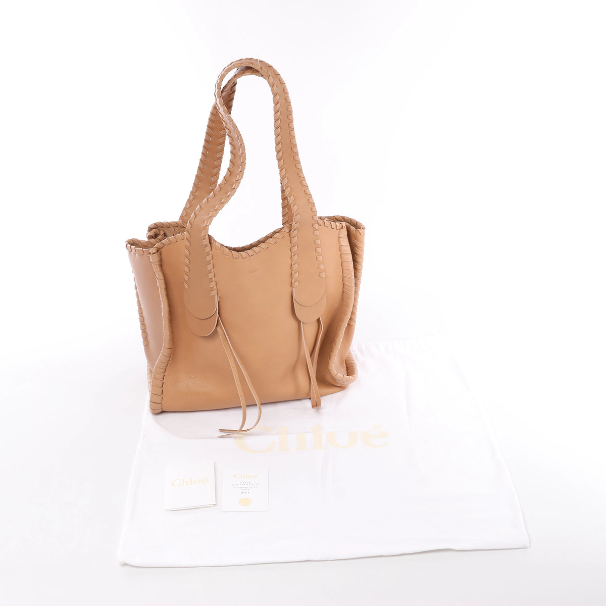 Bolso de hombro mediano CHLOE Woody de lona y piel en marrón