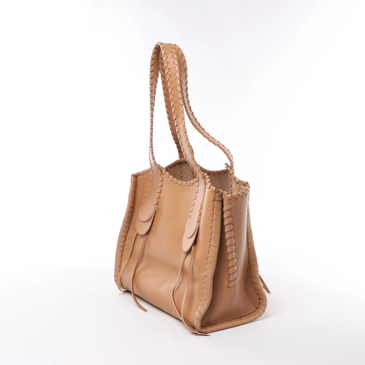 Bolso de hombro mediano CHLOE Woody de lona y piel en marrón